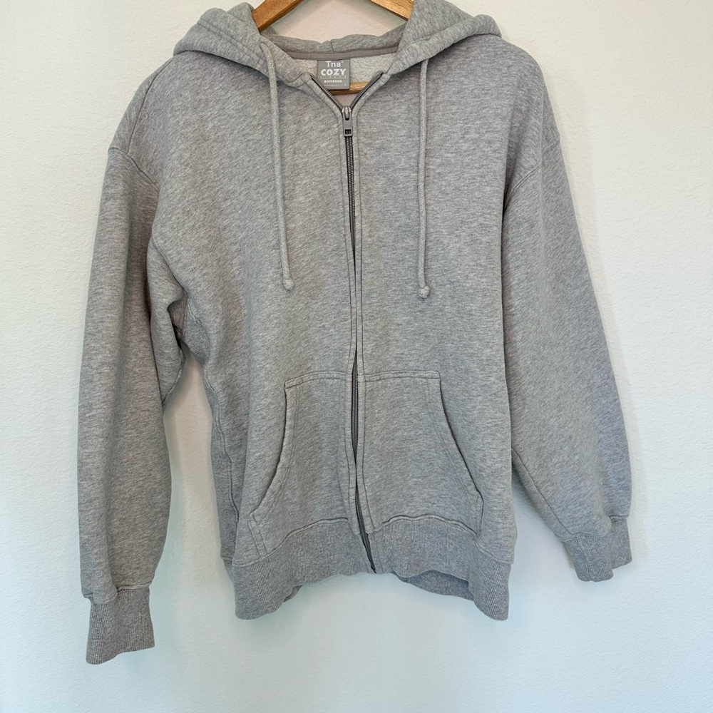 Aritzia Tna Cozy Fleece Boyfriend Zip Hoodie | Grey | Size Small